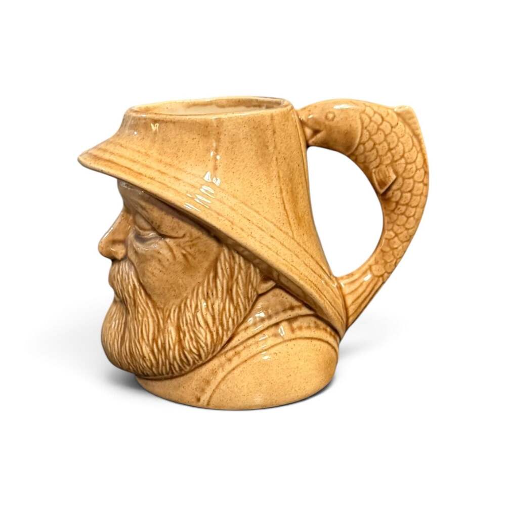 Vintage Ceramic Fisherman Face Toby Mug with Fish Handle
